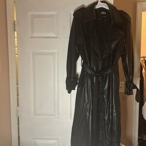 Black Faux Leather Trench Coat